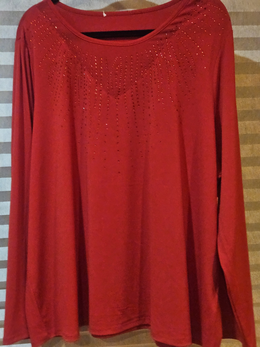 Women's Red Long-Sleeve Embellished Scoop Neck Top